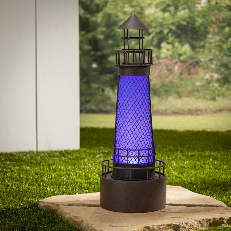 Breakwater Bay Simmonds Solar Lighthouse Blue Solar Powered Outdoor